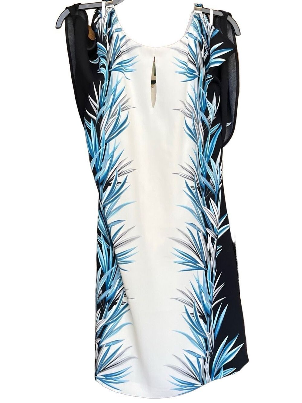 White House Black Market palm print shift cold shoulder dress - Size 8 - Picture 13 of 15